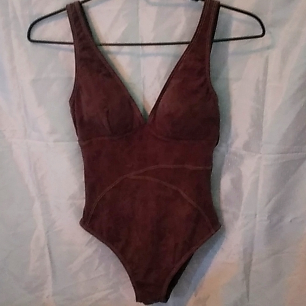 MagicSuite Size 8.  Deep Brown Leather Look One piece.